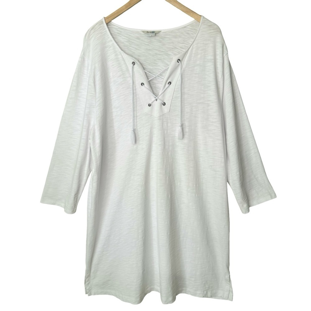 BODEN 100% Cotton White Knit Dress Tunic Beach Swim Cover Up Tassel Tie Size 18 - Picture 1 of 15